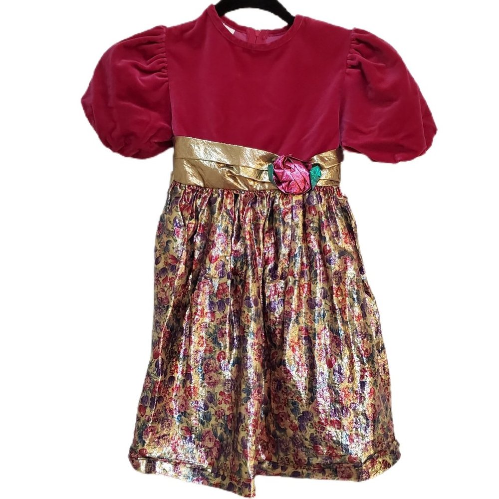 Vintage Bonnie Jean Magenta Velvet Chiffon Holiday Party Dress Girls Size 6X